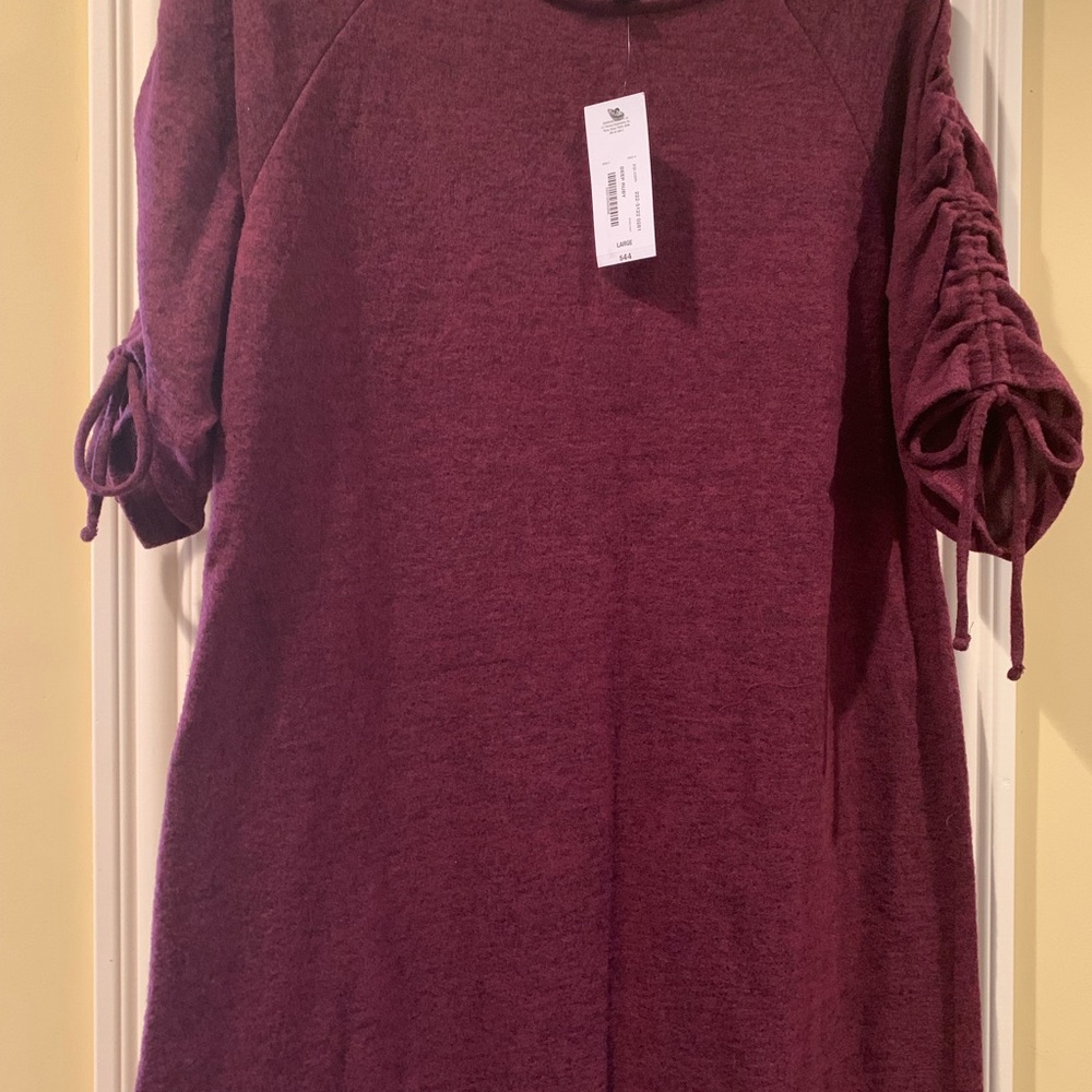 Women’s  a.n.a. burgundy sweater dress w/ ruching detail and ties on sleeves